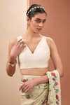Shop_Neha Khullar_Ivory Viscose Cotton Digital Print Floral Bloom V Saree With Blouse _Online_at_Aza_Fashions