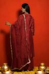 Shop_Mithi Supari_Red Silk Chanderi Embroidered Zardozi V Neck Kurta Set _at_Aza_Fashions