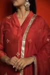Shop_Mithi Supari_Red Silk Chanderi Embroidered Zardozi V Neck Kurta Set _Online_at_Aza_Fashions