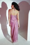 Shop_Amrta By Guneet Kondal_Purple Polyester, Lurex, Viscose Beads Halter Neck Draped Maxi Dress _at_Aza_Fashions