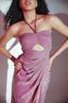 Buy_Amrta By Guneet Kondal_Purple Polyester, Lurex, Viscose Beads Halter Neck Draped Maxi Dress _Online_at_Aza_Fashions