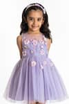 A Little Fable_Purple Poly Tafetta Hand Embroidered 3d Floral Applique Flared Dress _Online_at_Aza_Fashions