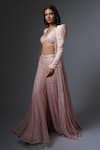 Buy_Ritika Mirchandani_Pink Crepe Embroidery Crystal Jacket Leleh Abstract Sharara Set  _at_Aza_Fashions