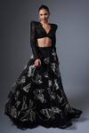 Buy_Ritika Mirchandani_Black Crepe Embroidery Crystal Plunge V Mahnaz Blouse And Lehenga Set  _at_Aza_Fashions