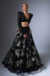 Shop_Ritika Mirchandani_Black Crepe Embroidery Crystal Plunge V Mahnaz Blouse And Lehenga Set  _at_Aza_Fashions