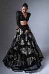 Ritika Mirchandani_Black Crepe Embroidery Crystal Plunge V Mahnaz Blouse And Lehenga Set  _Online_at_Aza_Fashions