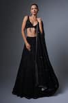 Buy_Ritika Mirchandani_Black Crepe Embroidery Crystal Plunge V Nazanin Chevron Lehenga Set  _at_Aza_Fashions