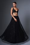 Ritika Mirchandani_Black Crepe Embroidery Crystal Plunge V Nazanin Chevron Lehenga Set  _Online_at_Aza_Fashions