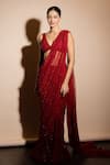 Buy_Ritika Mirchandani_Red Crepe Embroidery Nelli Geometric Lehenga Saree With Blouse _at_Aza_Fashions