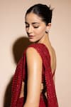 Shop_Ritika Mirchandani_Red Crepe Embroidery Nelli Geometric Lehenga Saree With Blouse _at_Aza_Fashions