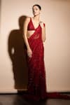 Buy_Ritika Mirchandani_Red Crepe Embroidery Nelli Geometric Lehenga Saree With Blouse _Online_at_Aza_Fashions