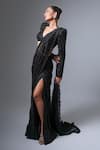 Buy_Ritika Mirchandani_Black Crepe Embroidered Crystal Bugle Maryam Skirt Saree And Blouse Set _Online_at_Aza_Fashions