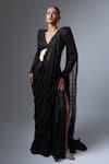 Ritika Mirchandani_Black Crepe Embroidered Crystal Bugle Maryam Skirt Saree And Blouse Set _at_Aza_Fashions