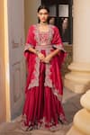 Buy_JAYANTI REDDY_Pink Chanderi Embroidered Zardozi Cape Open Sharara Set _at_Aza_Fashions