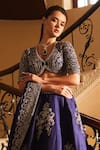 Shop_JAYANTI REDDY_Purple Raw Silk Embroidered Zardozi V-neck Bridal Lehenga Set _at_Aza_Fashions