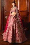 Buy_JAYANTI REDDY_Pink Raw Silk Embroidered Zardozi Floral Garden Bridal Lehenga Set _at_Aza_Fashions