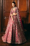 Shop_JAYANTI REDDY_Pink Raw Silk Embroidered Zardozi Floral Garden Bridal Lehenga Set  _Online_at_Aza_Fashions