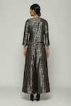 Shop_Abraham & Thakore_Black Brocade Lattice And Checkered Pattern Palazzo  _at_Aza_Fashions