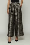 Abraham & Thakore_Black Brocade Lattice And Checkered Pattern Palazzo  _Online_at_Aza_Fashions