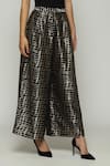 Abraham & Thakore_Black Brocade Lattice And Checkered Pattern Palazzo  _at_Aza_Fashions