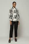 Buy_Abraham And Thakore_Ivory Chanderi Sequins Collared Checkered Print Shirt _at_Aza_Fashions