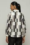 Shop_Abraham And Thakore_Ivory Chanderi Sequins Collared Checkered Print Shirt _at_Aza_Fashions