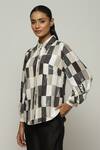 Buy_Abraham And Thakore_Ivory Chanderi Sequins Collared Checkered Print Shirt _Online_at_Aza_Fashions