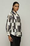 Shop_Abraham And Thakore_Ivory Chanderi Sequins Collared Checkered Print Shirt _Online_at_Aza_Fashions
