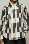 Abraham And Thakore_Ivory Chanderi Sequins Collared Checkered Print Shirt _at_Aza_Fashions