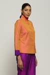 Buy_Abraham & Thakore_Orange Silk Embroidered Thread High Collar Shirt  _Online_at_Aza_Fashions