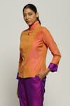 Shop_Abraham & Thakore_Orange Silk Embroidered Thread High Collar Shirt  _Online_at_Aza_Fashions