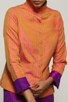 Abraham & Thakore_Orange Silk Embroidered Thread High Collar Shirt  _at_Aza_Fashions