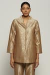 Buy_Abraham & Thakore_Gold Brocade Woven Circular Pattern Shawl Collar Jacket  _at_Aza_Fashions