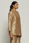 Abraham & Thakore_Gold Brocade Woven Circular Pattern Shawl Collar Jacket  _Online_at_Aza_Fashions