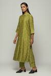 Abraham And Thakore_Green Chanderi Embroidery Mandarin Collar Cut Dana Shirt_Online_at_Aza_Fashions