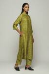 Buy_Abraham And Thakore_Green Chanderi Embroidery Mandarin Collar Cut Dana Shirt_Online_at_Aza_Fashions
