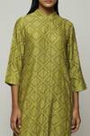 Shop_Abraham And Thakore_Green Chanderi Embroidery Mandarin Collar Cut Dana Shirt_Online_at_Aza_Fashions