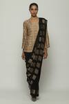 Buy_Abraham And Thakore_Black Silk Sequins, Cut Work Square Embroidered Bordered Saree_at_Aza_Fashions