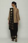 Shop_Abraham And Thakore_Black Silk Sequins, Cut Work Square Embroidered Bordered Saree_at_Aza_Fashions