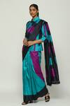 Buy Abraham And Thakore Blue Silk Rothko Ikat Stripe Pattern Saree at Aza Fashions Buy_Abraham And Thakore_Blue Silk Rothko Ikat Stripe Pattern Saree_at_Aza_Fashions