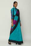 Abraham And Thakore Blue Silk Rothko Ikat Stripe Pattern Saree Online at Aza Fashions Abraham And Thakore_Blue Silk Rothko Ikat Stripe Pattern Saree_Online_at_Aza_Fashions