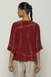 Shop_Abraham And Thakore_Red Silk Mirrors Keyhole Neck Mukaish Embroidered Top_at_Aza_Fashions