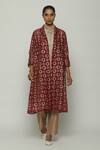 Buy_Abraham And Thakore_Wine Silk Sequins, Beads Shawl Neck Circle Print Jacket_at_Aza_Fashions