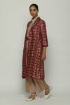 Abraham And Thakore_Wine Silk Sequins, Beads Shawl Neck Circle Print Jacket_Online_at_Aza_Fashions