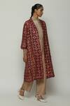 Buy_Abraham And Thakore_Wine Silk Sequins, Beads Shawl Neck Circle Print Jacket_Online_at_Aza_Fashions