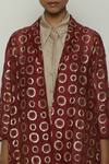 Shop_Abraham And Thakore_Wine Silk Sequins, Beads Shawl Neck Circle Print Jacket_Online_at_Aza_Fashions