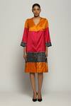 Buy_Abraham And Thakore_Multi Color Silk V-neck Ikat Pattern Kimono Jacket _at_Aza_Fashions