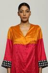 Shop_Abraham And Thakore_Multi Color Silk V-neck Ikat Pattern Kimono Jacket _Online_at_Aza_Fashions