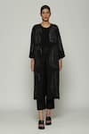 Buy_Abraham And Thakore_Black Silk Mirrors Open Neck Paisley Embroidered Jacket _at_Aza_Fashions