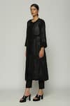 Abraham And Thakore_Black Silk Mirrors Open Neck Paisley Embroidered Jacket _Online_at_Aza_Fashions